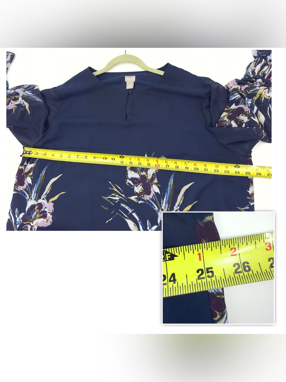 Chicos Birds Of Paradise Printed Blouse Top Size 4 US 20/22 XXL Fairy Floral - Picture 10 of 11